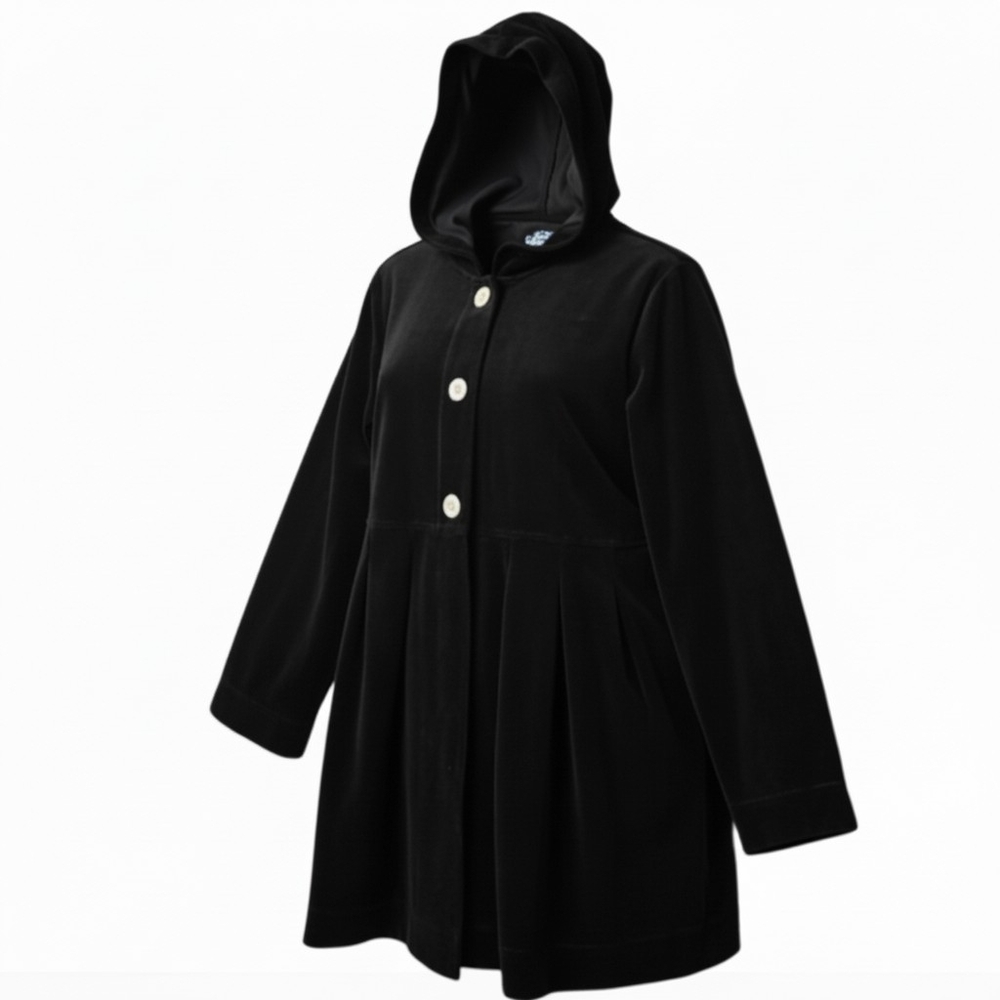 STYLE & CO. SPORT | Black Cotton Velour Hooded Swing Jacket Metal Button‎ | XL